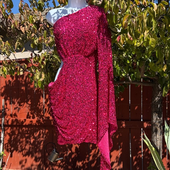 Fashion Nova Dresses & Skirts - Elegant Pink Sequin One-Shoulder Dress with side cutout